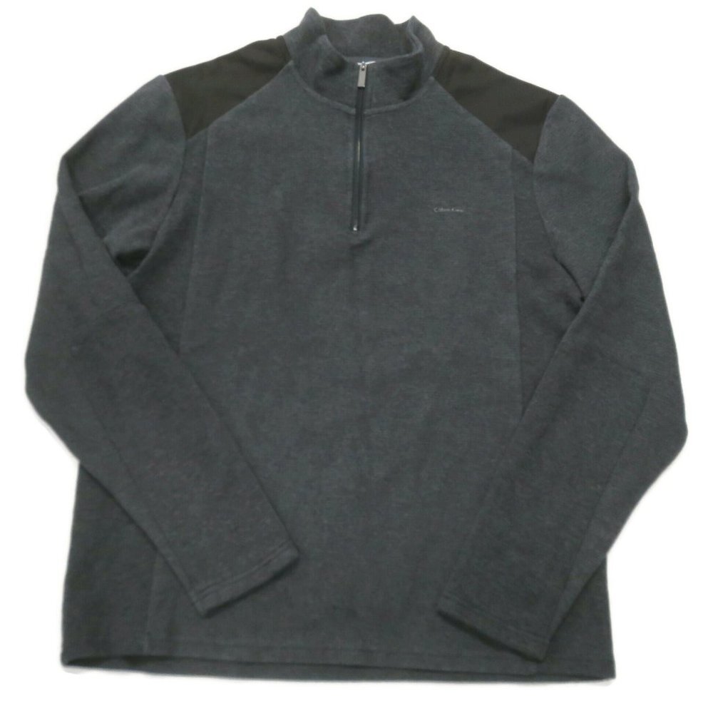 Calvin Klein 1/4 Zip Sweater Mens Medium Pullover Blue/Gray Cotton Blend
